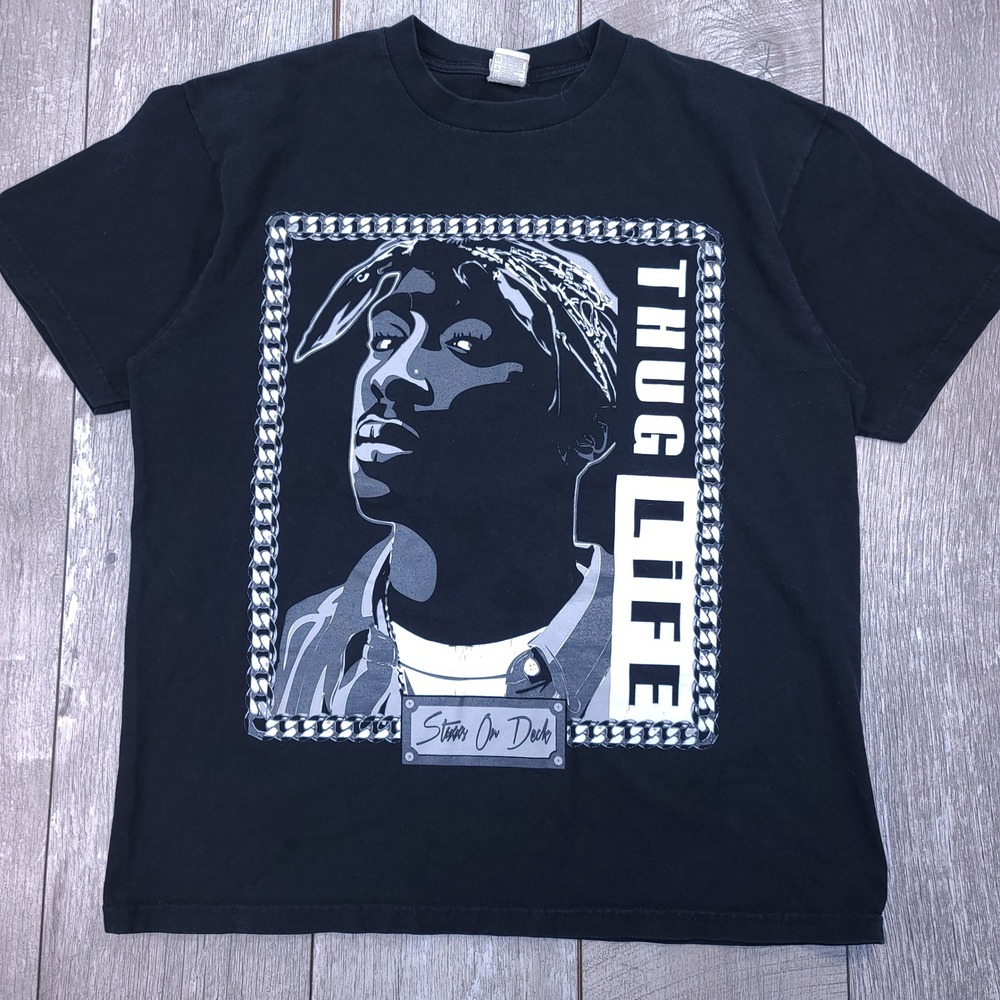 Shaka T Shirt Mens Size XL Black Tupac Thug Life Graphic Streetwear Tee